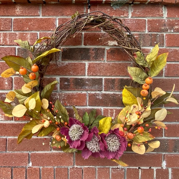 Plum Peony and Magnolia Farmhouse Wreath - Picture 2 of 9